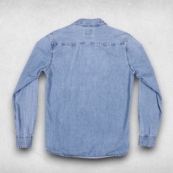 ZARA 1975 Chambray Shirt Men M Blue Pearl Snaps Long Sleeve Western Streetwear - Picture 2 of 13